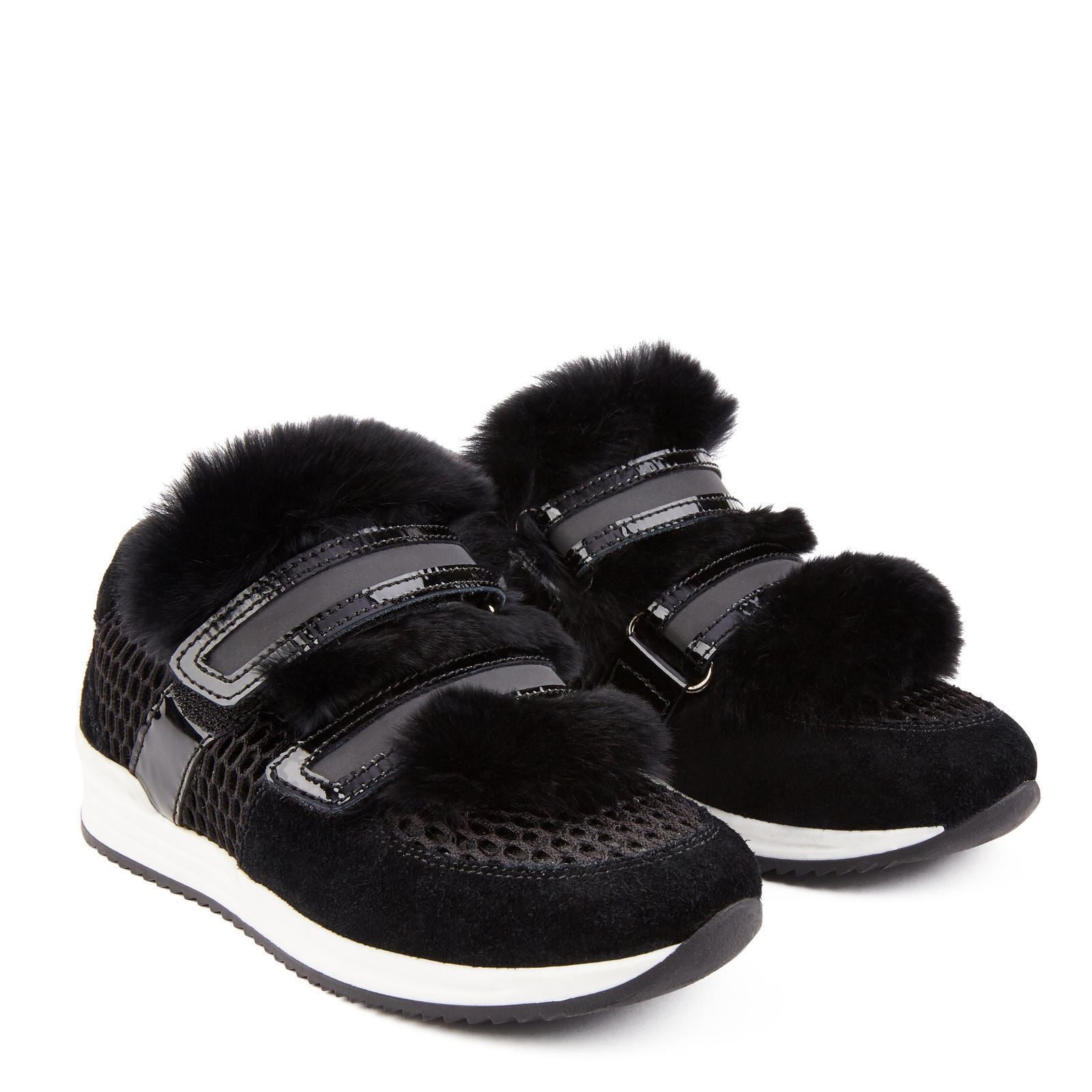 DOLCE AND GABBANA BABY BLACK LEATHER AND FUR SCRATCH SNEAKERS EU 24 UK 6
