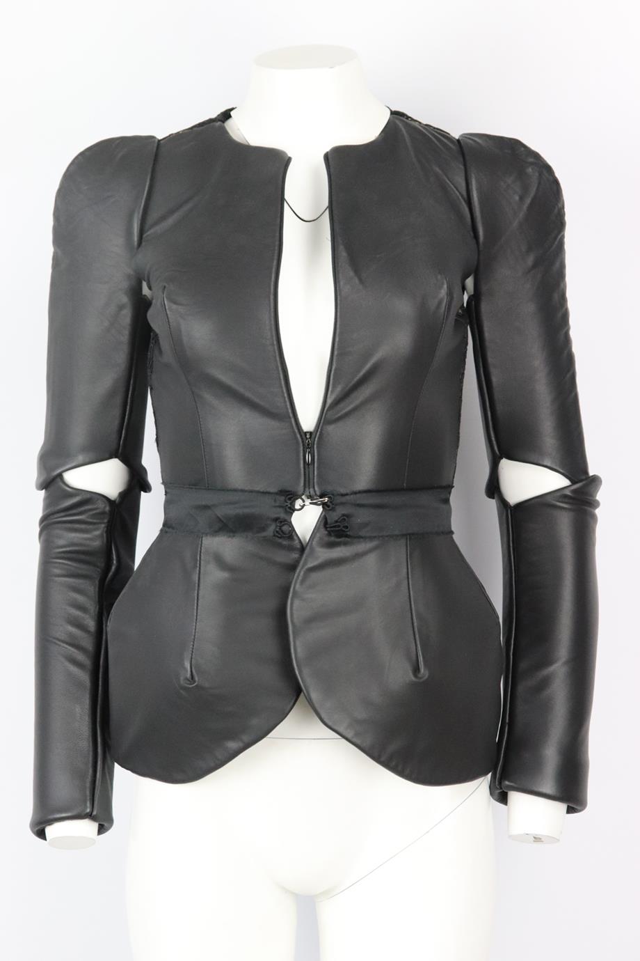 VICTOR DE SOUZA CUT OUT LACE PANELED LEATHER JACKET XSMALL