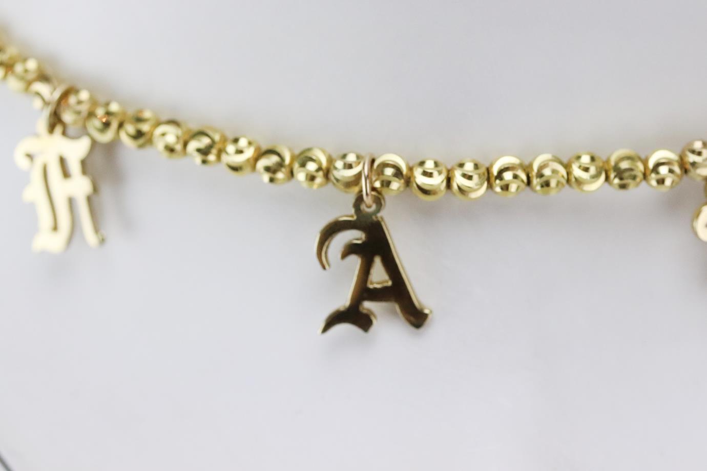RUBY STELLA GOTHIC LETTERS 14K YELLOW GOLD BALL CHAIN NECKLACE