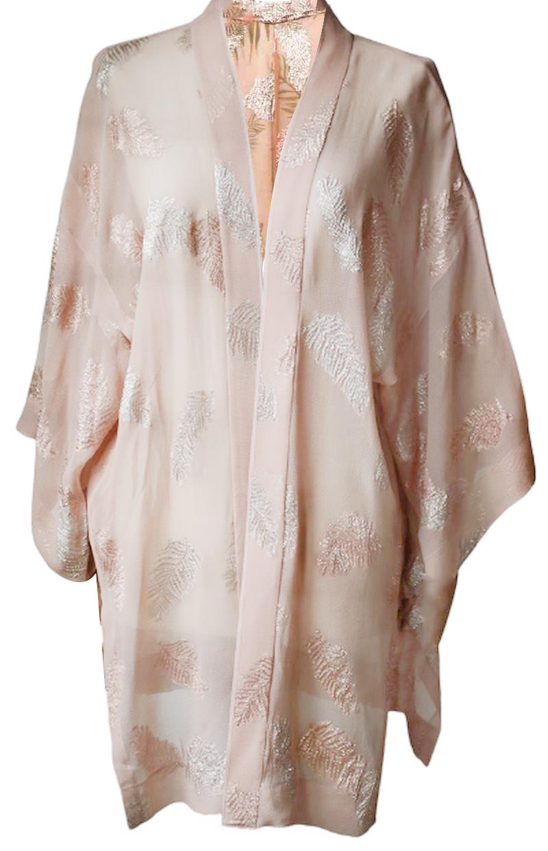 FORTE FORTE LEAF EMBROIDERED KIMONO XSMALL