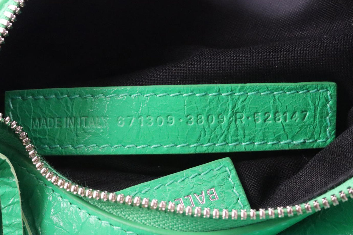 BALENCIAGA LE CAGOLE XS STUDDED CRINKLED LEATHER SHOULDER BAG