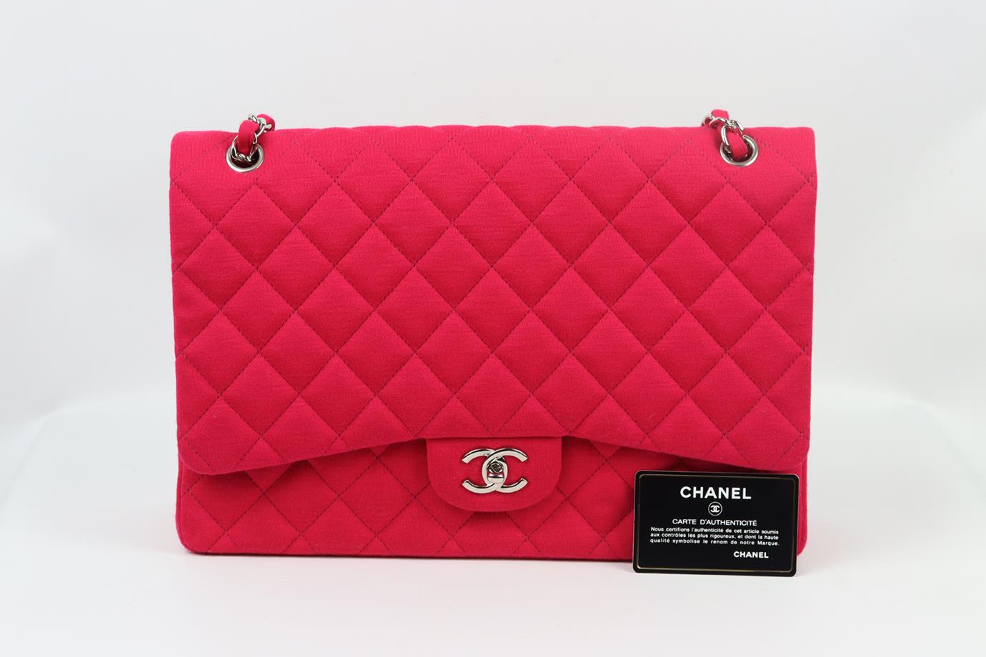 CHANEL 2010 MAXI CLASSIC QUILTED JERSEY SINGLE FLAP SHOULDER BAG