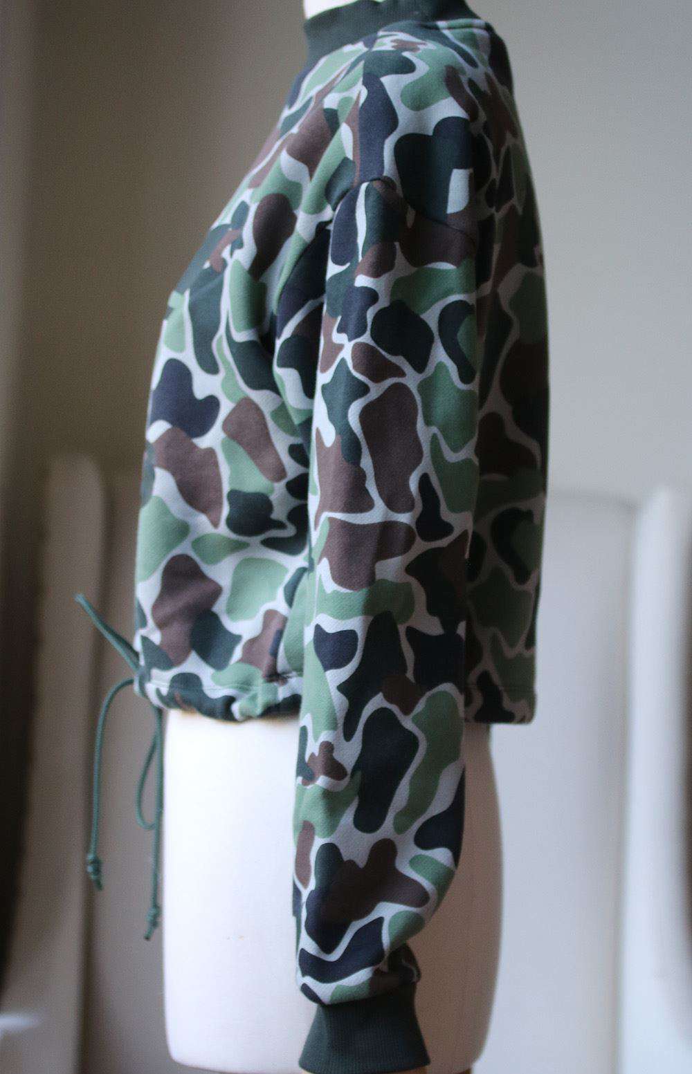ADIDAS ORIGINALS CAMO PRINT DRAWSTRING CROP SWEATER UK 8