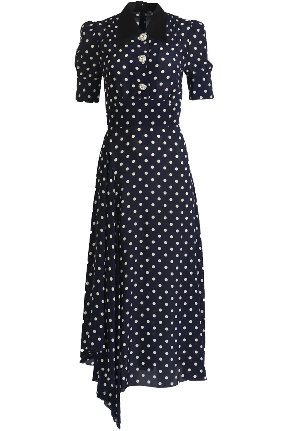 ALESSANDRA RICH CRYSTAL EMBELLISHED POLKA DOT SILK MAXI DRESS IT 42 UK 10