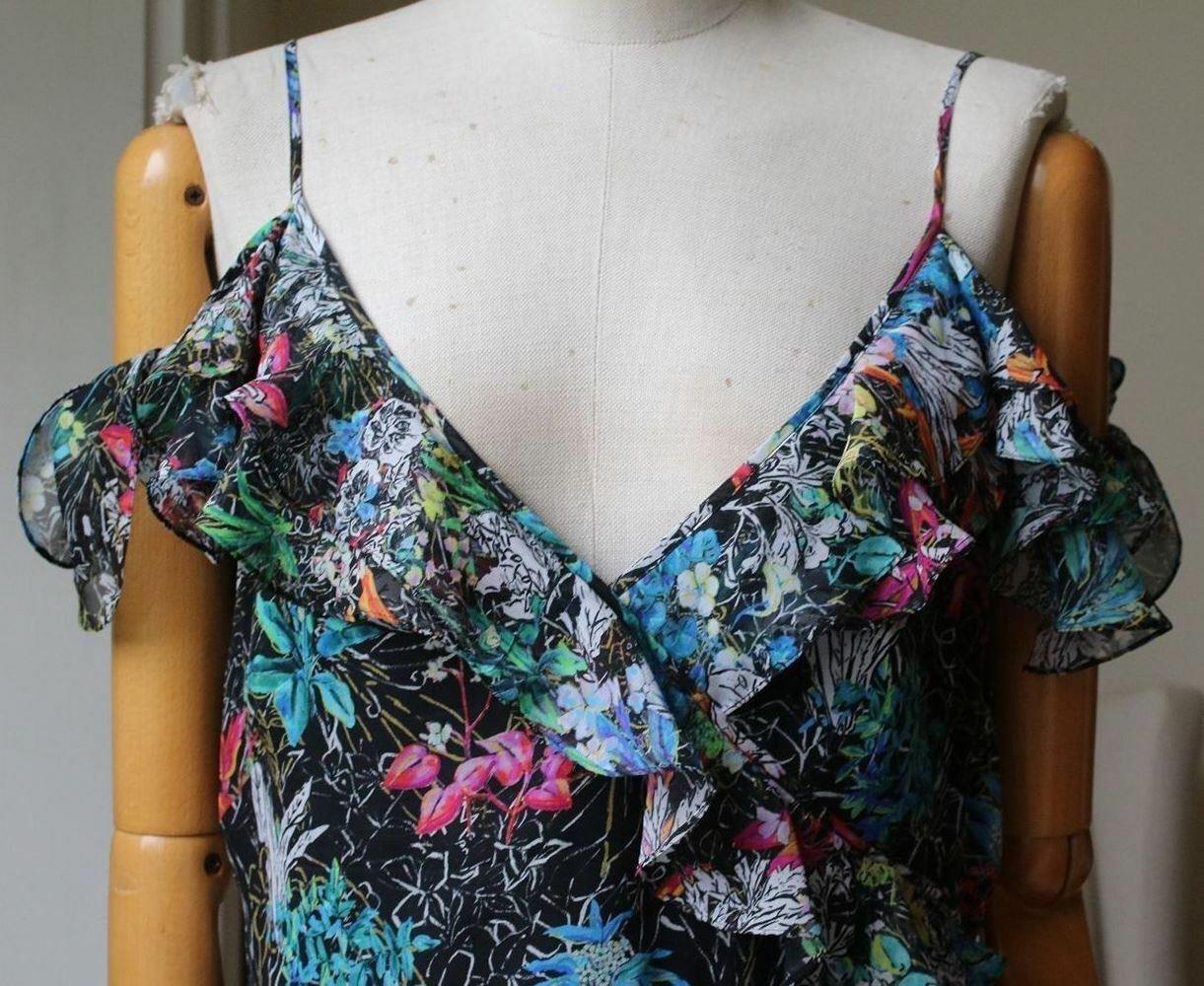 PETER PILOTTO ASYMMETRIC FLORAL PRINT SILK GEORGETTE GOWN UK 14
