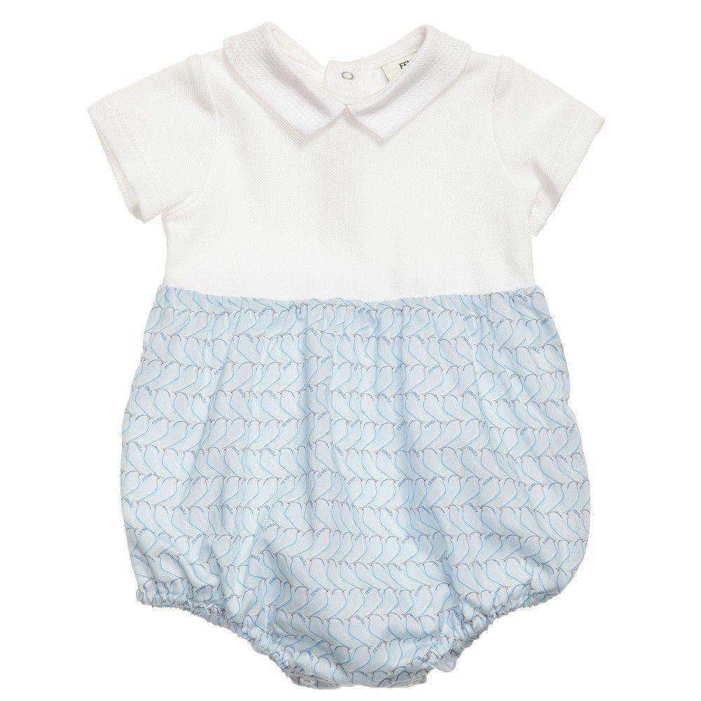 FENDI BABY BLUE BIRD BUBBLE SHORTIE ROMPER 1 MONTH