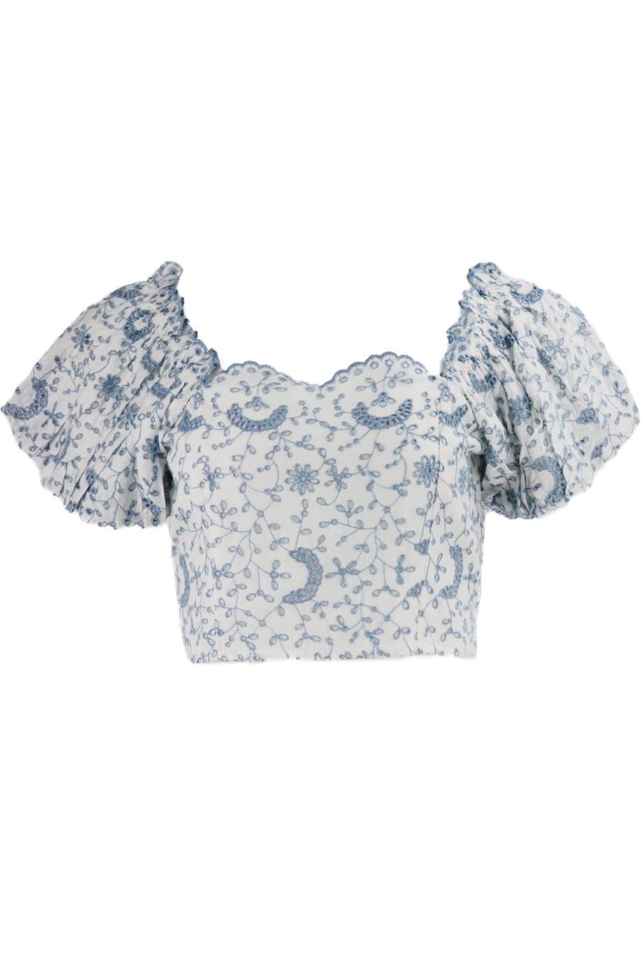 LOVESHACKFANCY CROPPED BRODERIE ANGLAISE COTTON TOP US 4 UK 8
