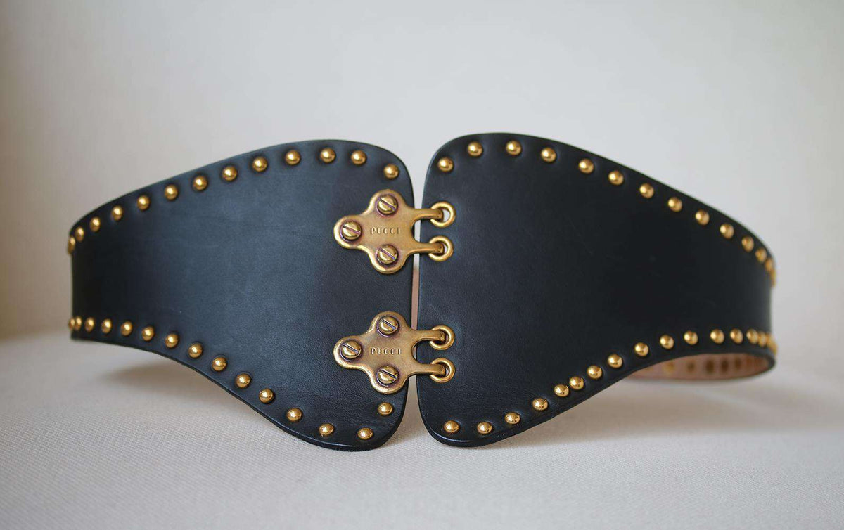 EMILIO PUCCI STUDDED LEATHER WAIST BELT SMALL