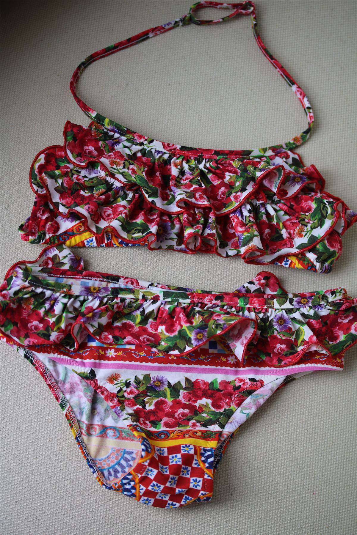 DOLCE & GABBANA GIRLS CARRETTO CON ROSE PRINT BIKINI 4 YEARS