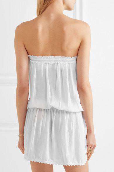MELISSA ODABASH FRULEY CROCHET-TRIMMED EMBROIDERED DRESS SMALL