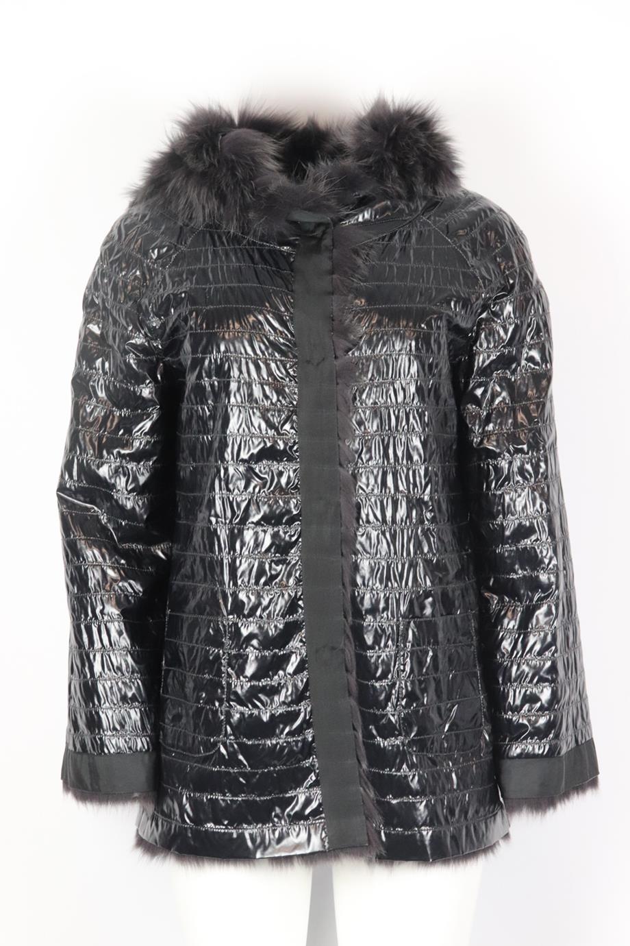 HOCKLEY REVERSIBLE HOODED FOX FUR AND SHELL JACKET FR 44 UK 16