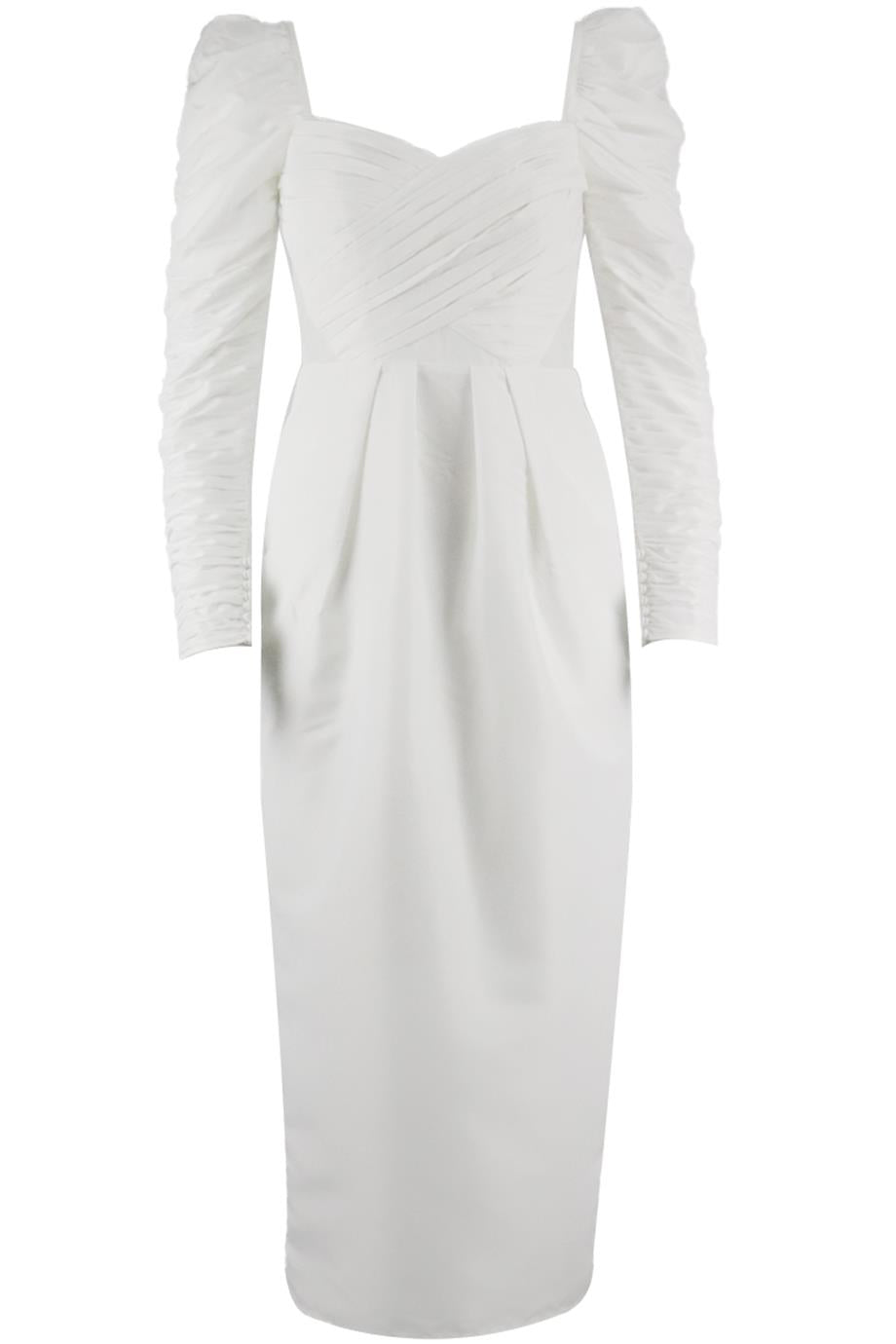 SELF-PORTRAIT RUCHED TAFFETA MIDI DRESS UK 8