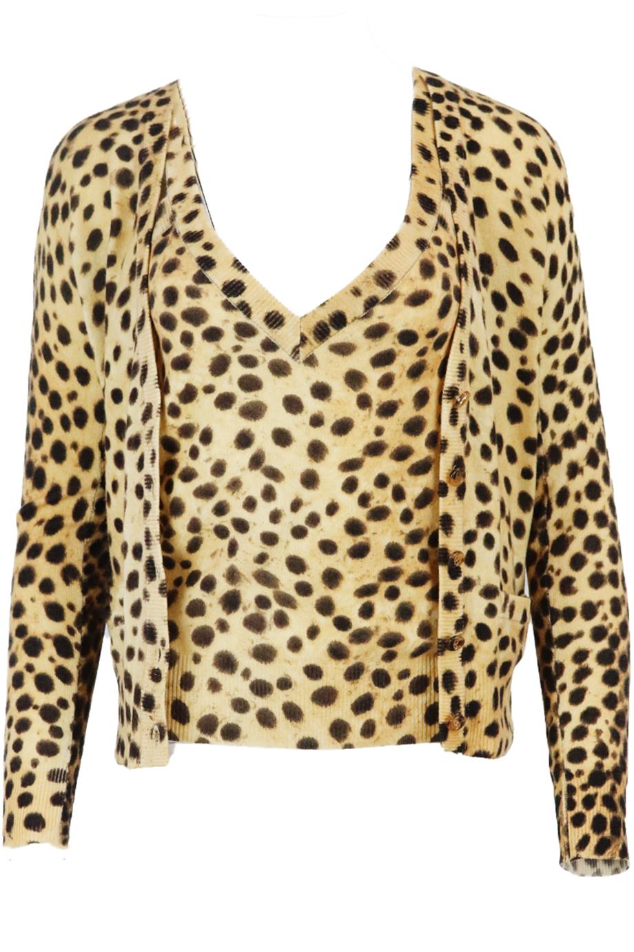 DOLCE AND GABBANA LEOPARD JACQUARD WOOL TOP AND CARDIGAN SET IT 38 UK 6