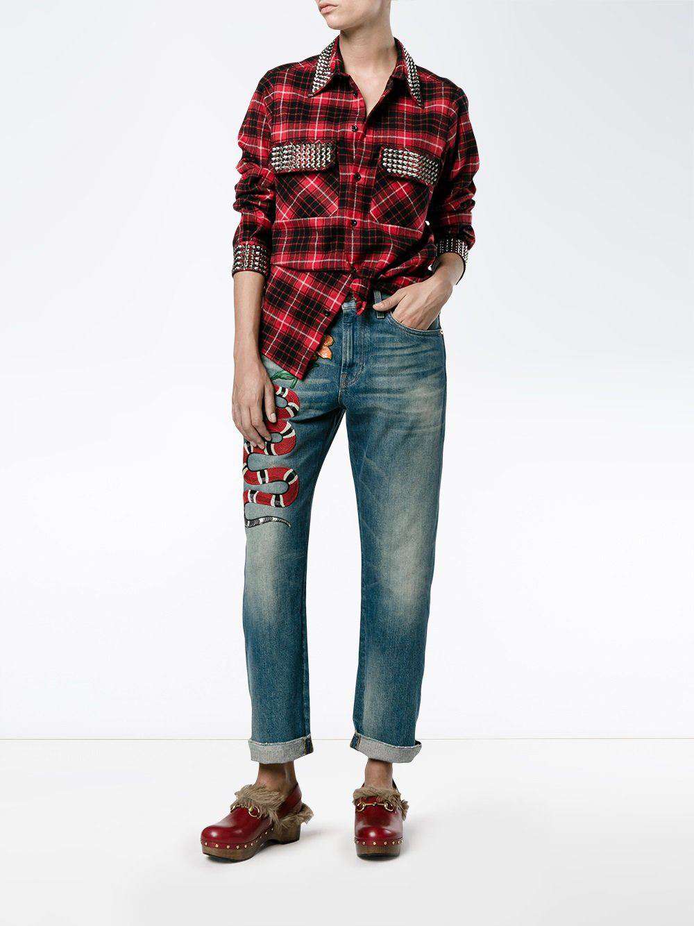 GUCCI STUDDED PLAID SHIRT IT 40 UK 8