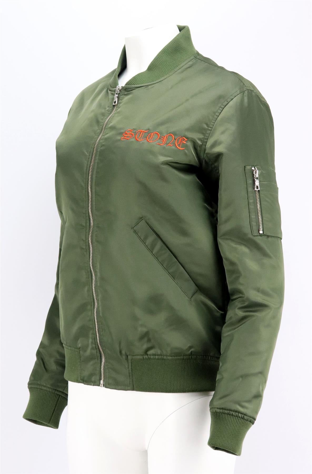 FRAME + LARA STONE EMBROIDERED SHELL BOMBER JACKET XSMALL