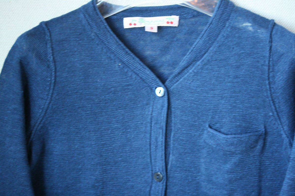BONPOINT BABY BLUE LINEN CARDIGAN 3 YEARS