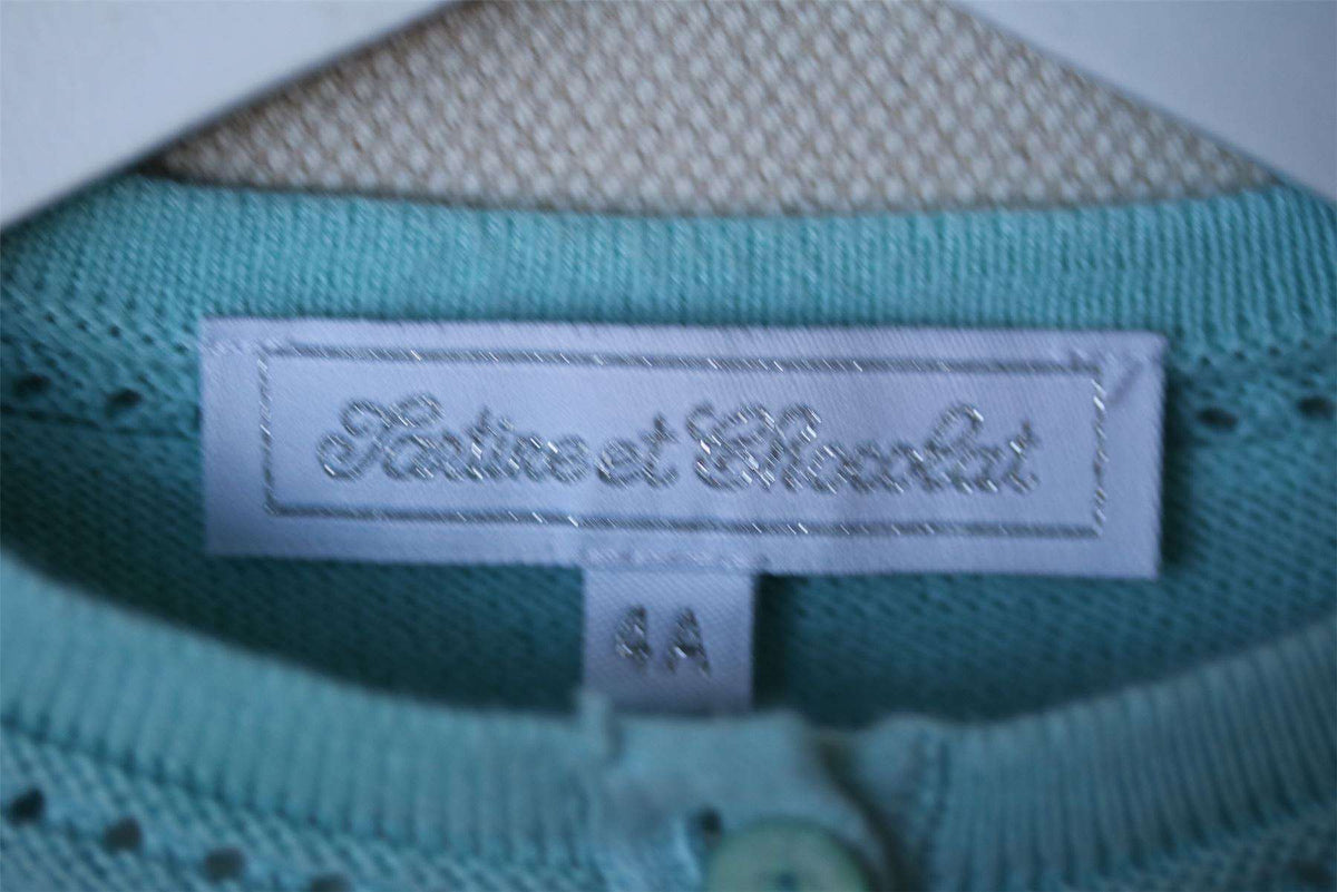 TARTINE ET CHOCOLAT PALE BLUE COTTON KNITTED CARDIGAN 4 YEARS