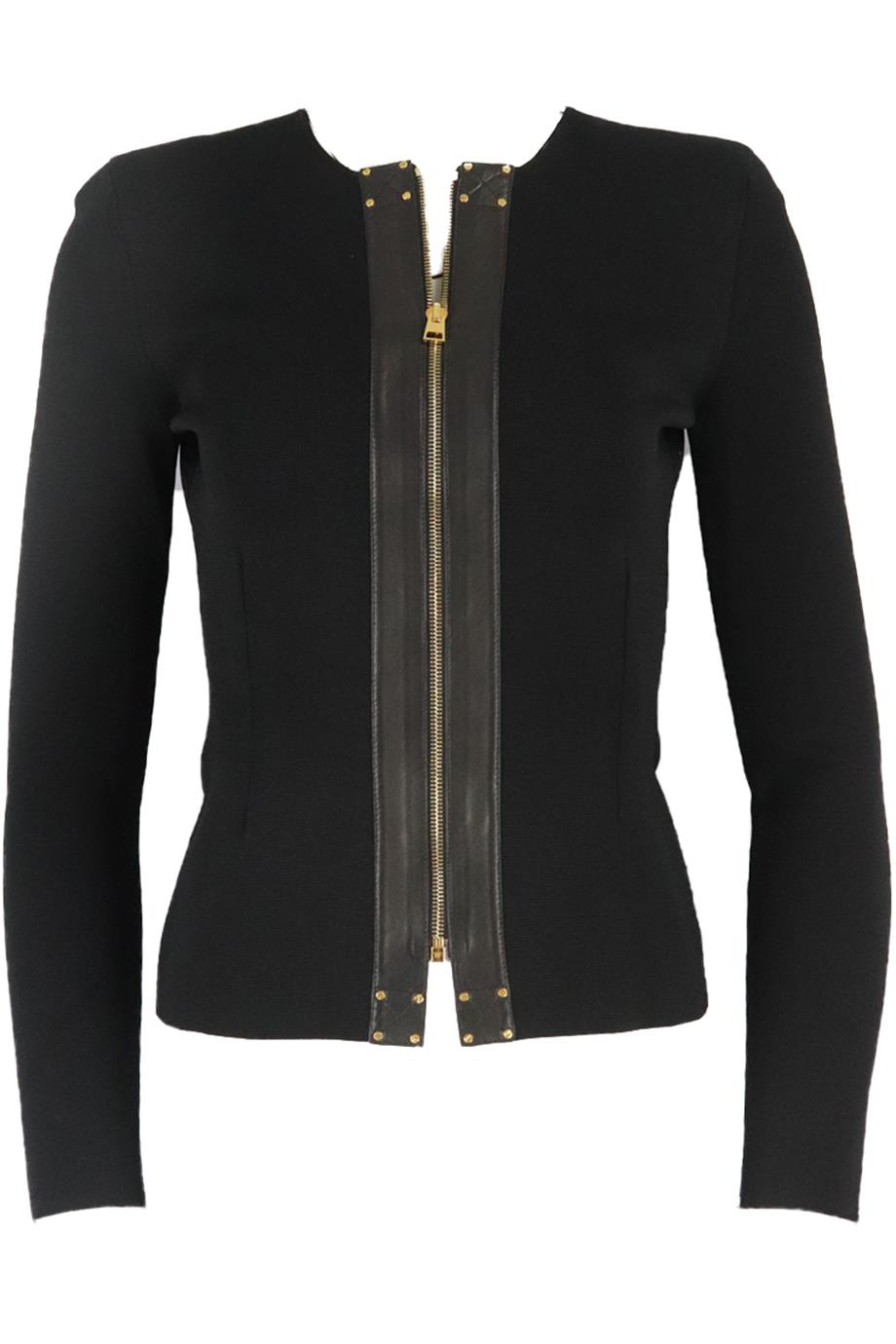 TOM FORD LEATHER TRIMMED STRETCH KNIT JACKET IT 36 UK 4