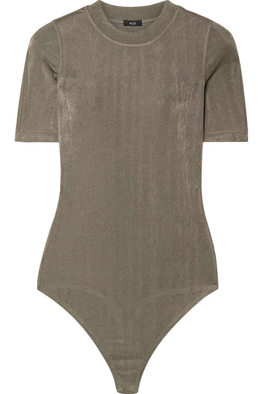 ALIX RIDGE METALLIC STRETCH JERSEY THONG BODYSUIT MEDIUM
