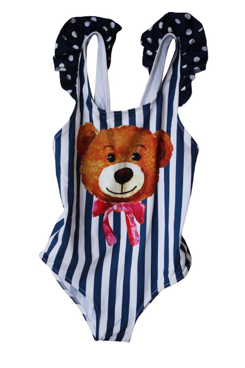 MC2 ST BARTH GIRLS NAVY BLUE STRIPE BEAR SWIMSUIT 4 YEARS