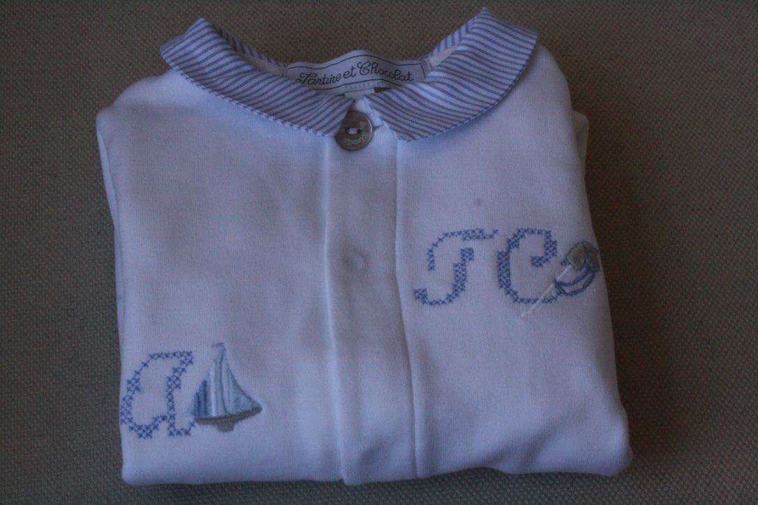 TARTINE ET CHOCOLAT BABY WHITE BLUE EMBROIDERY BABYGROW 3 MONTHS