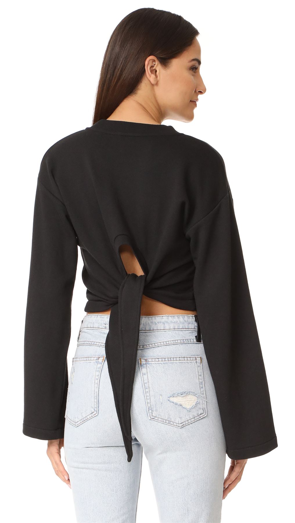 T BY ALEXANDER WANG TIE-BACK CROPPED SWEATER SMALL