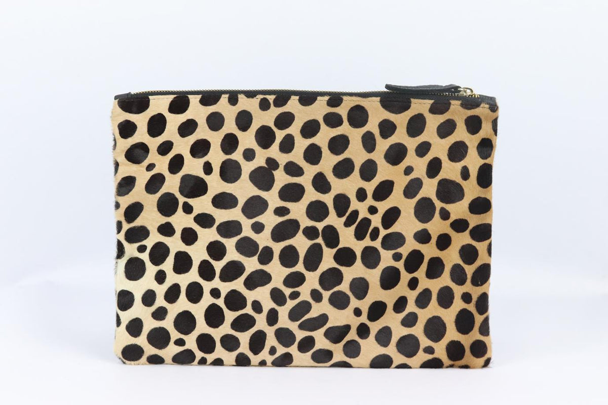 CLAIRE VIVIER LEOPARD PRINT CALF HAIR POUCH