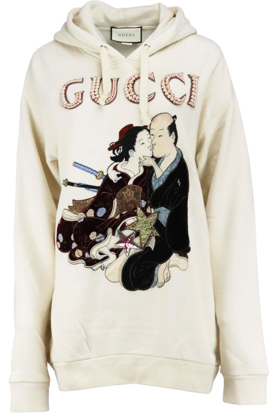 GUCCI OVERSIZED EMBELLISHED COTTON TERRY HOODIE LARGE