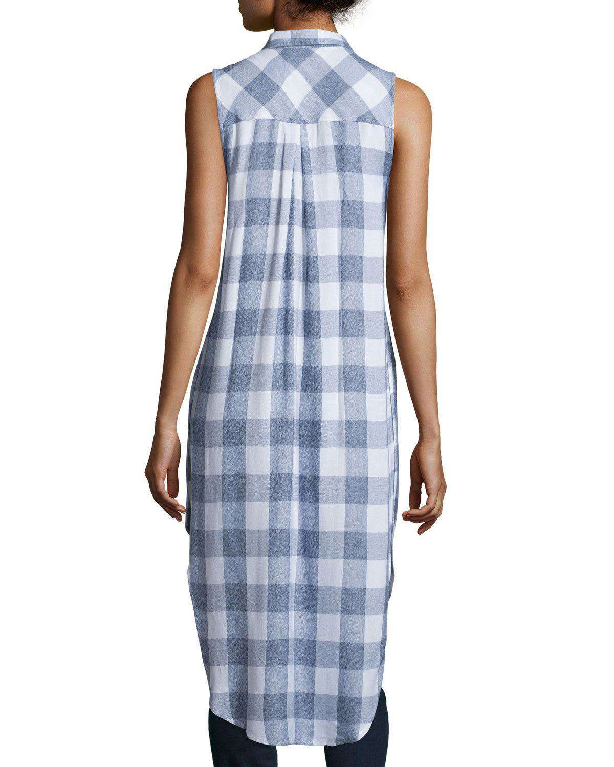 RAILS JORDYN PLAID SLEEVELESS HIGH-LOW RIVER WHITE SHIRT TUNIC DRESS SMALL