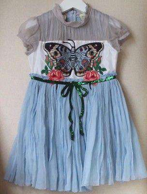 GUCCI HARRODS EXCLUSIVE BABY GIRLS BLUE SILK CHIFFON BUTTERFLY DRESS 4 YEARS