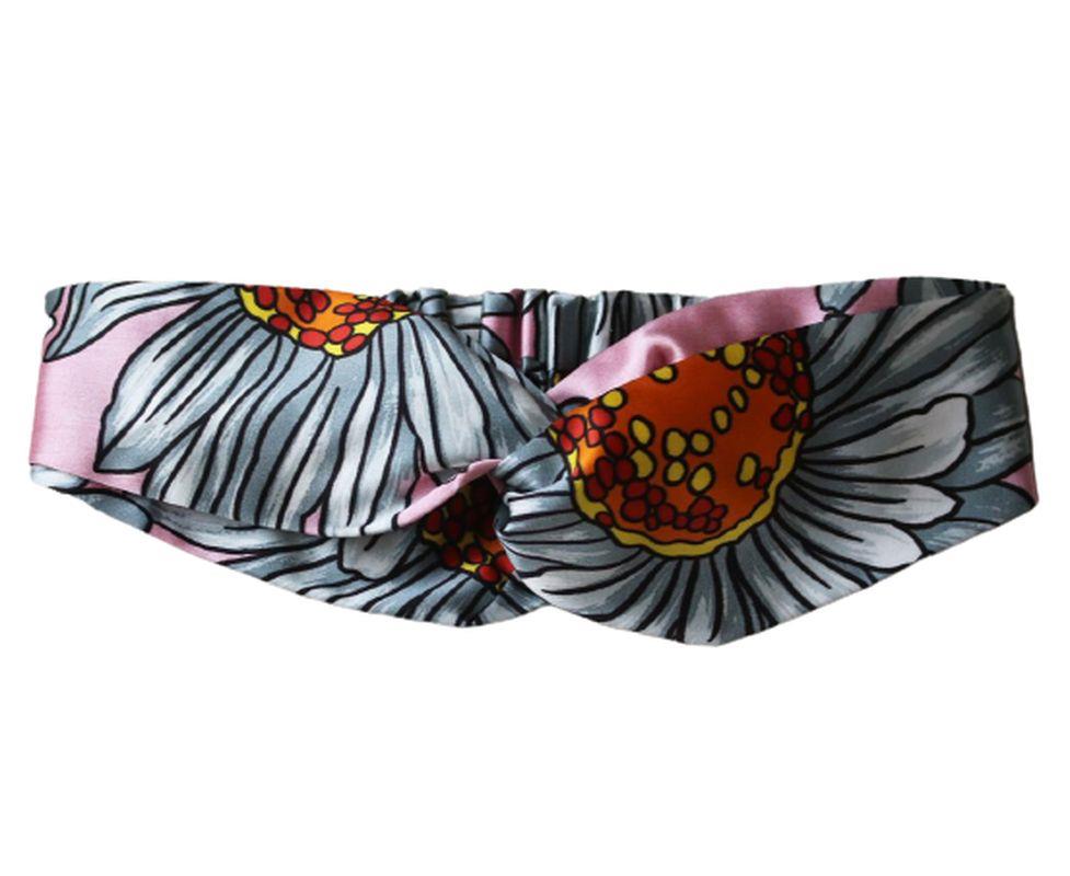 GUCCI FLORAL PRINTED TWISTED SILK SATIN HEADBAND
