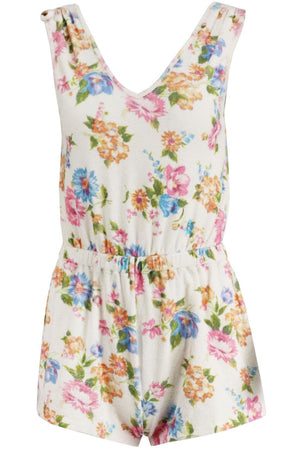 LOVESHACKFANCY FLORAL PRINT COTTON TERRY PLAYSUIT SMALL