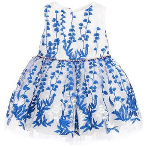 DAVID CHARLES GIRLS WHITE & BLUE EMBROIDERED TULLE DRESS 4 YEARS