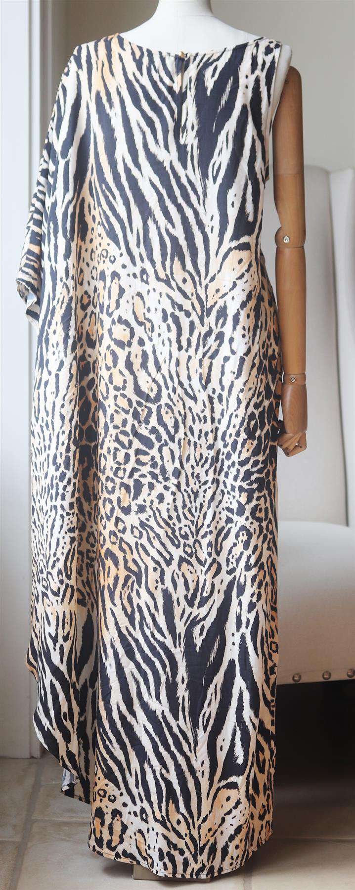 MELISSA ODABASH PAMELA ONE SLEEVE PRINTED VOILE KAFTAN LARGE