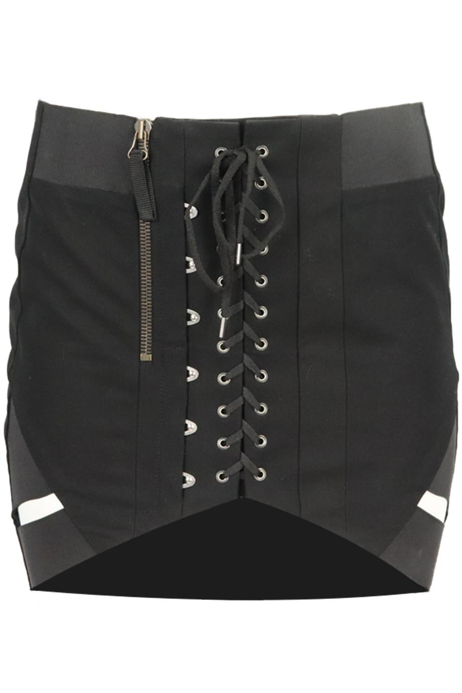 ANTHONY VACCARELLO ASYMMETRIC LACE UP WOOL MINI SKIRT FR 36 UK 8