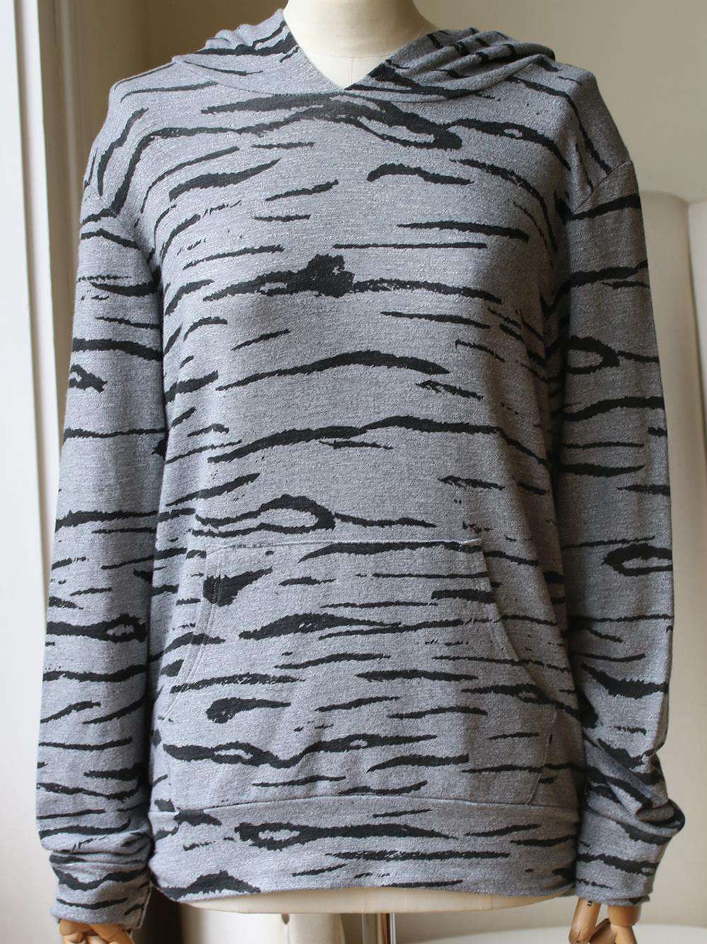 MONROW ZEBRA PRINT STRETCH JERSEY HOODED SWEATSHIRT MEDIUM