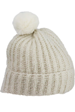 APPARIS FAUX FUR TRIMMED RIBBED KNIT BEANIE ONE SIZE