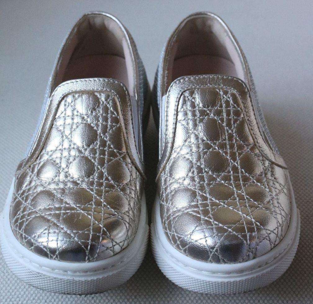 DIOR BABY KIDS GOLD METALLIC LEATHER CANNAGE SHOES EU 26 UK 8.5