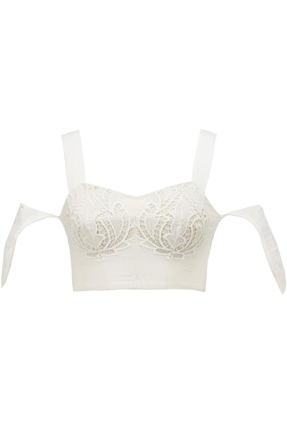 SOPHIA KAH CROPPED COLD SHOULDER GUIPURE LACE AND COTTON TOP UK 8