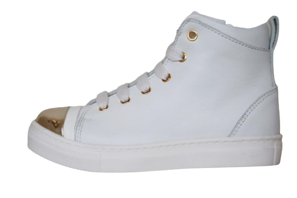 LANVIN GIRLS WHITE LEATHER HIGH TOP TRAINERS EU 26 UK 8.5