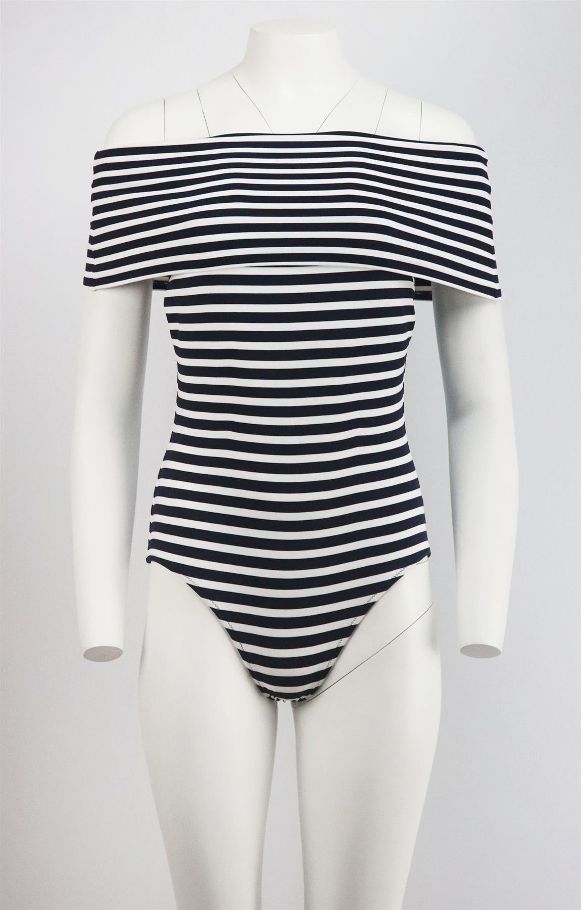 ARAKS MENA OFF THE SHOULDER STRIPED SWIMSUIT MEDIUM