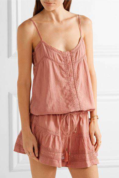 MELISSA ODABASH KAREN CROCHET-TRIMMED COTTON MINI DRESS SMALL