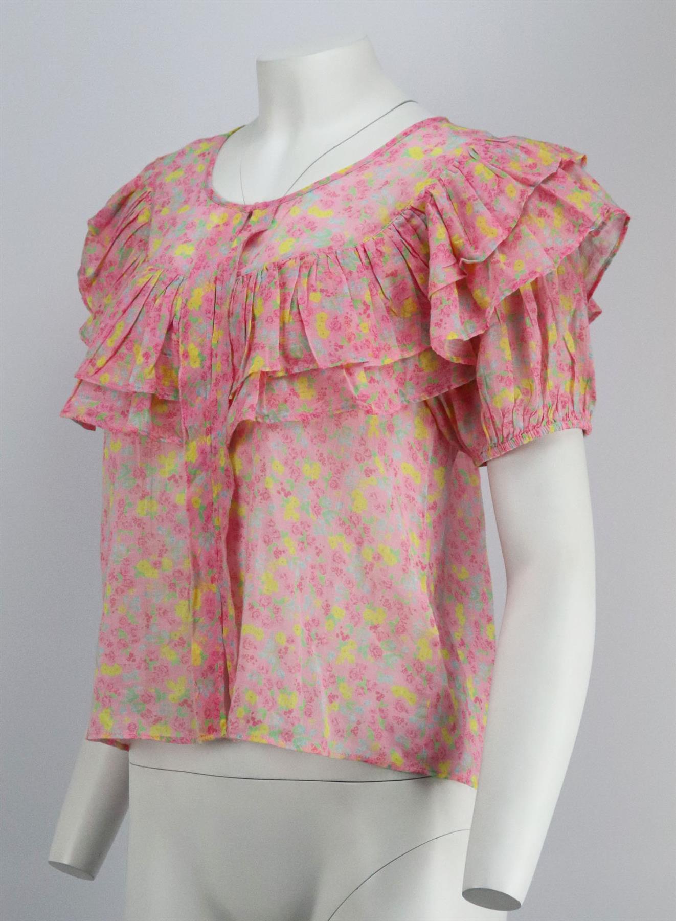 LOVESHACKFANCY RUFFLED FLORAL PRINT COTTON VOILE TOP SMALL