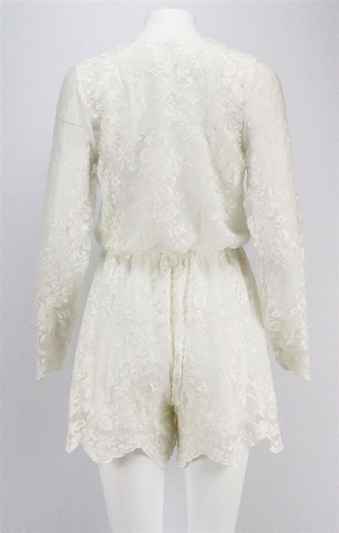 ZIMMERMANN LUCIA LACE UP EMBROIDERED SILK GEORGETTE PLAYSUIT UK 8