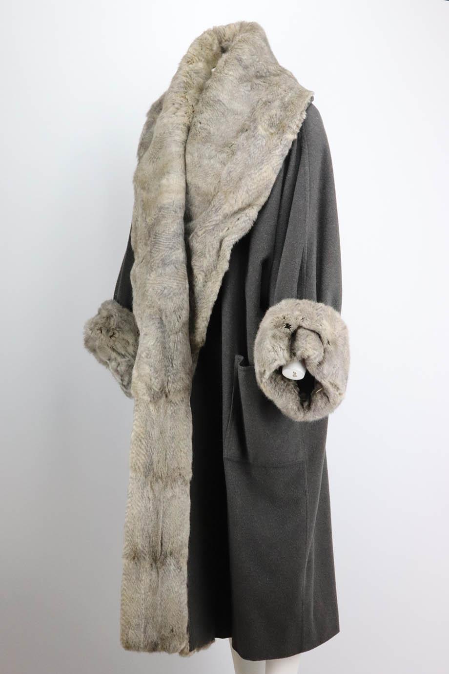 UNKNOWN BRAND FUR TRIMMED WOOL BLEND COAT ONE SIZE