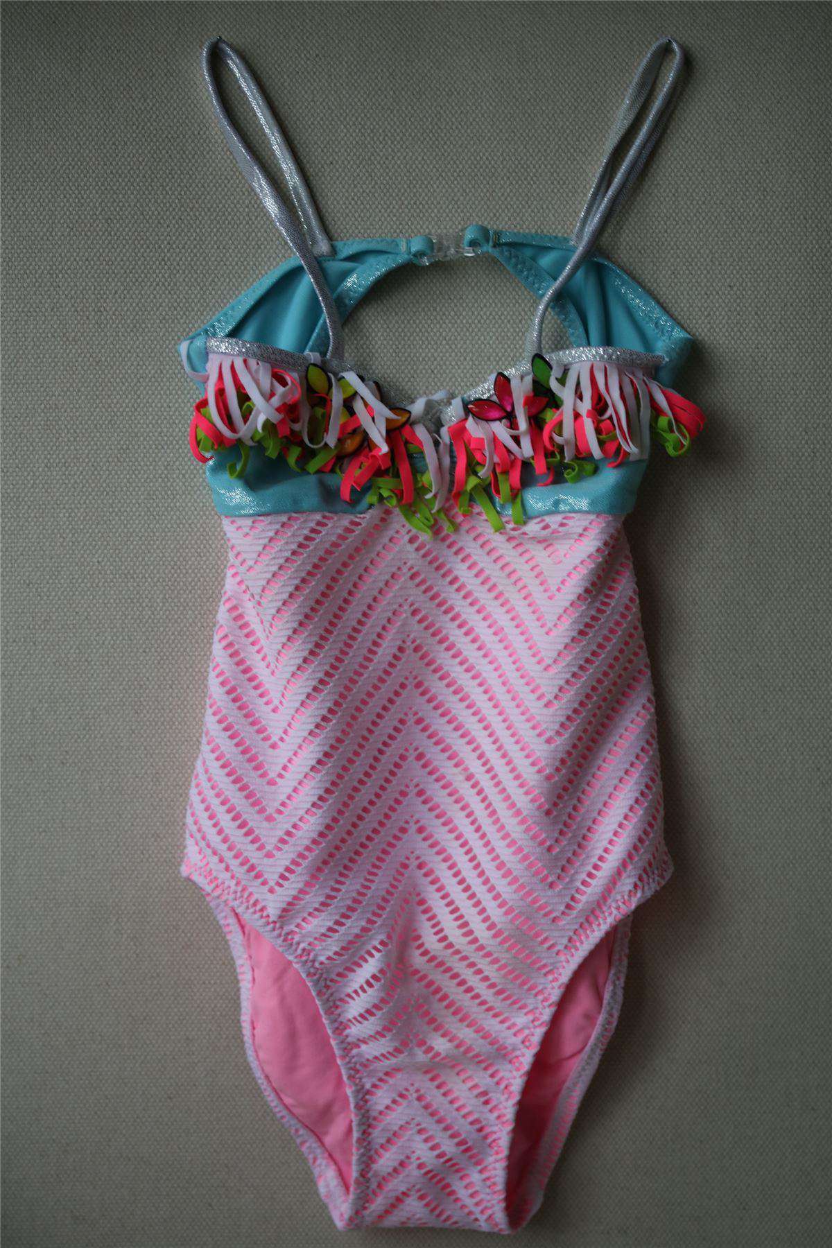 PATE DE SABLE GIRLS PINK FRINGED SWIMSUIT 4 YEARS