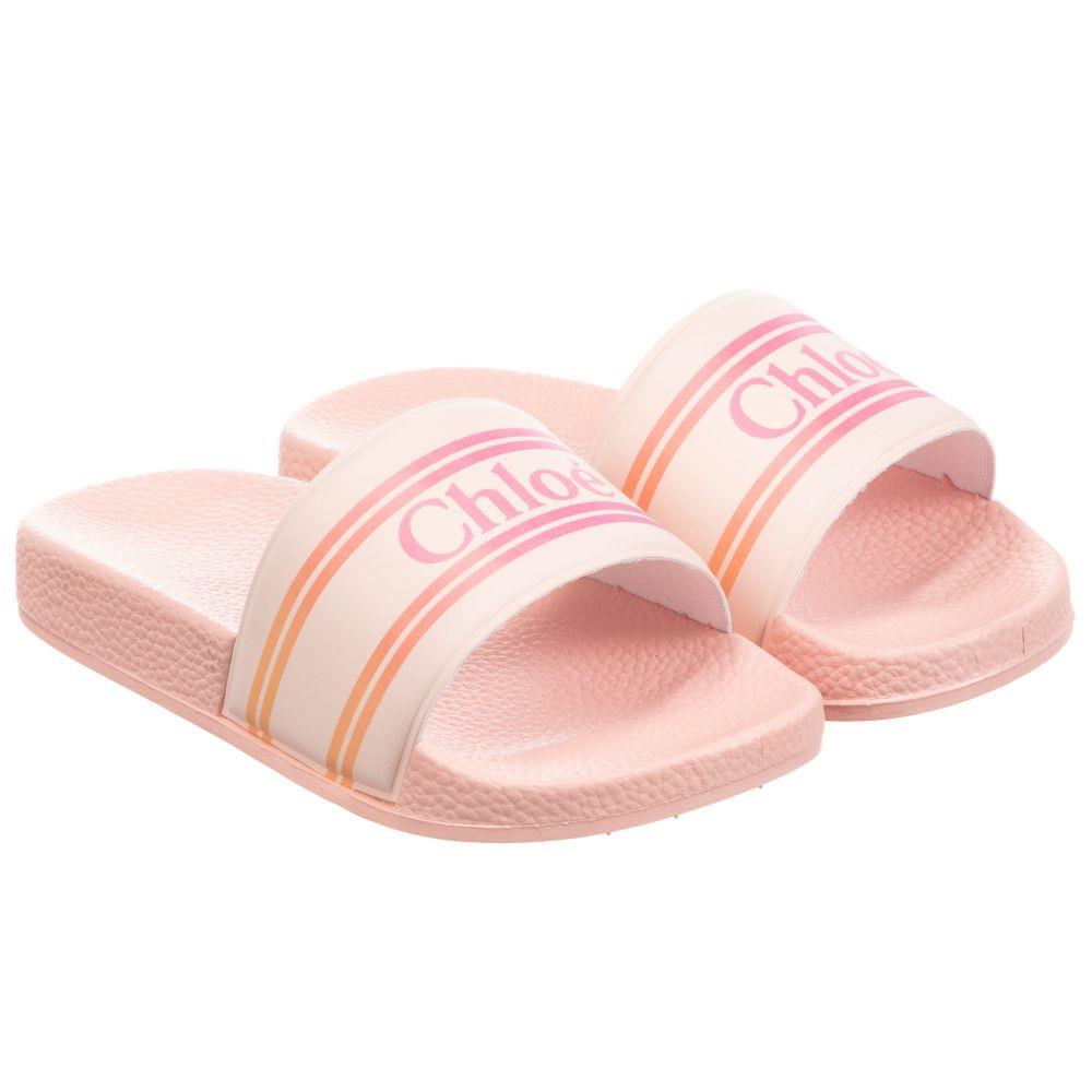 CHLOÉ KIDS GIRLS LOGO RUBBER SLIDES EU 30 UK 12