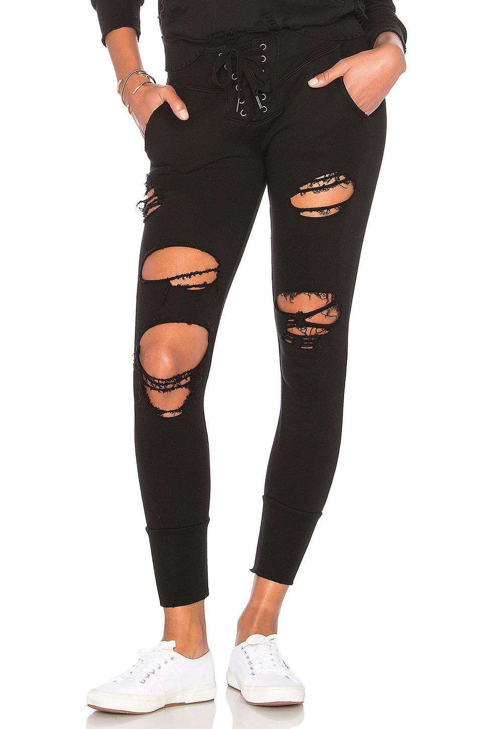 NSF MADDOX DISTRESSED COTTON JERSEY TRACK PANTS XSMALL