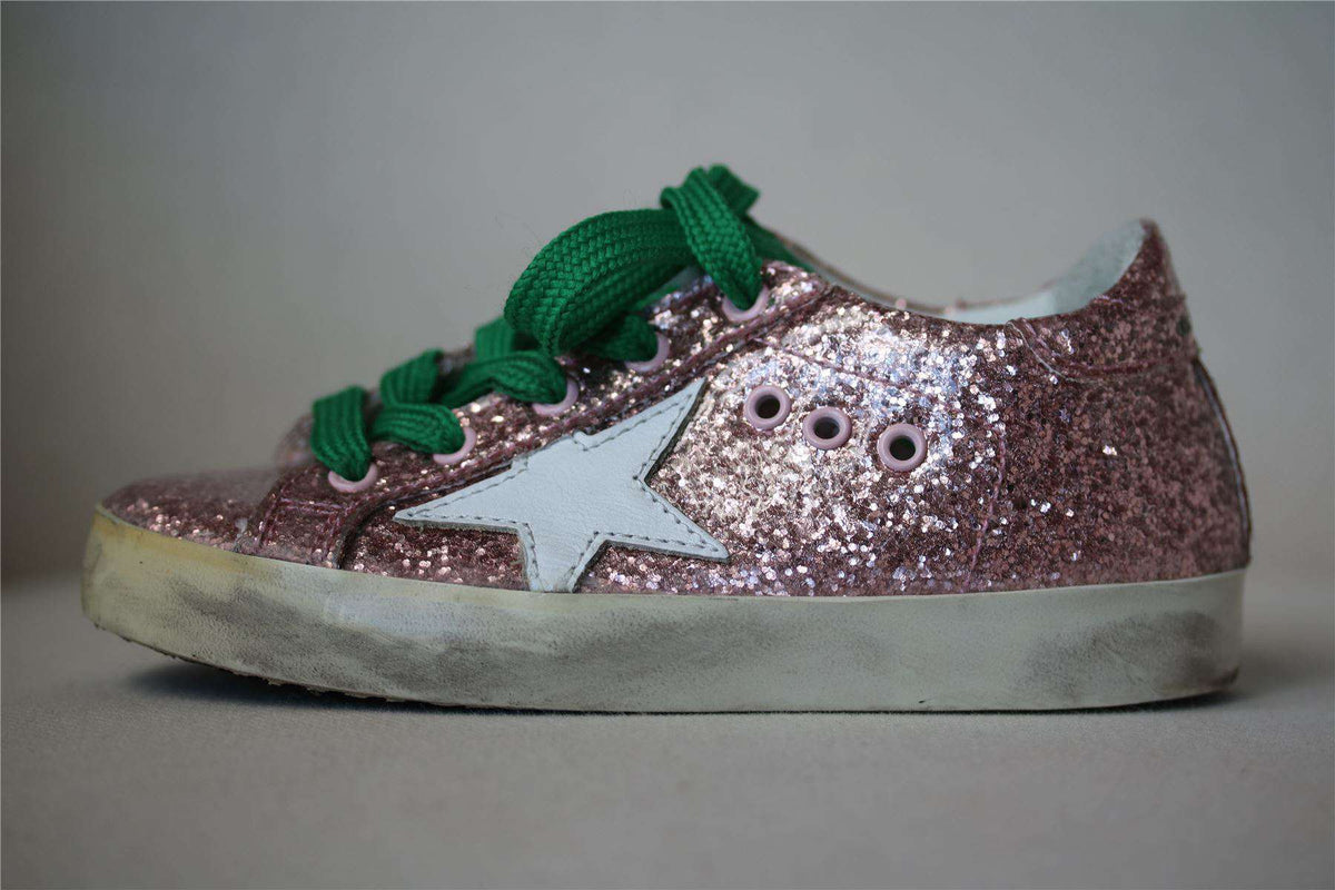 GOLDEN GOOSE DELUXE BRAND SUPERSTAR KIDS PINK GLITTER TRAINERS EU 27 UK 9