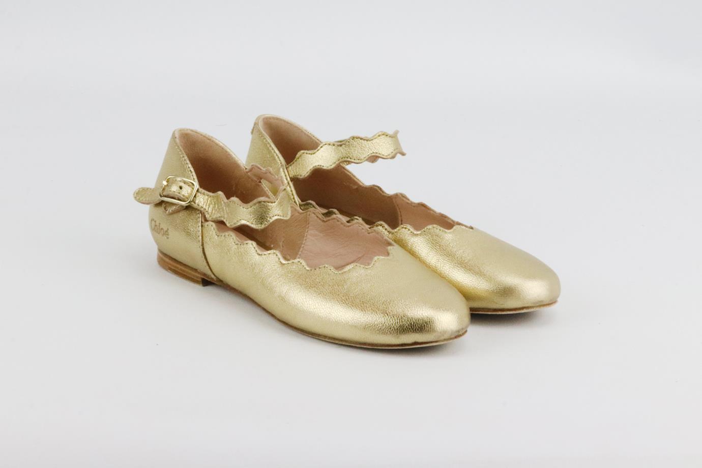 CHLOÉ METALLIC LEATHER BALLERINA FLATS EU 31 UK 12.5